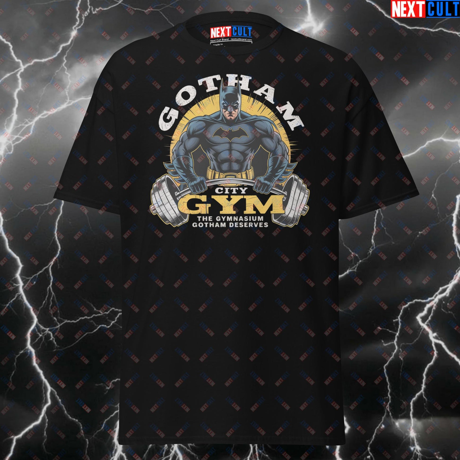 Gotham City Gym Batman T-Shirt - Funny Gym Hero Pump Cover Tee for Lifters, Superhero Comic Book Workout Top T-shirts Batman Bodybuilding Films Fitness Gym Justice League Powerlifting Pump Cover Superheroes Workout Next Cult Brand