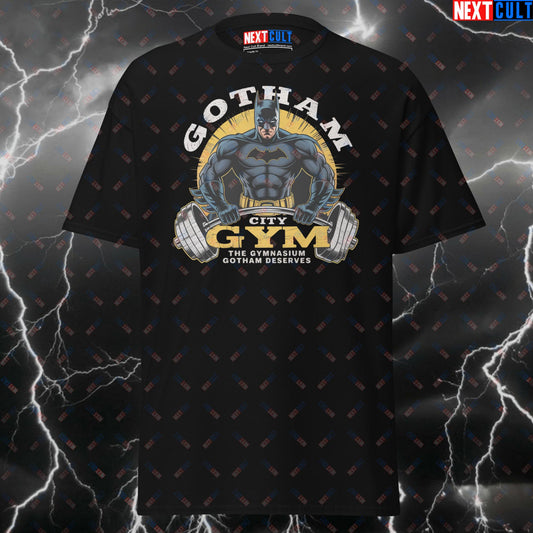Gotham City Gym Batman T-Shirt - Funny Gym Hero Pump Cover Tee for Lifters, Superhero Comic Book Workout Top T-shirts Batman Bodybuilding Films Fitness Gym Justice League Powerlifting Pump Cover Superheroes Workout Next Cult Brand