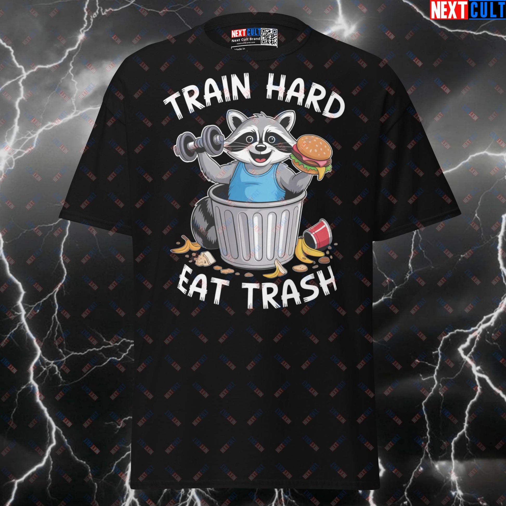 Train Hard Eat Trash Raccoon Funny Gym Shirt - Meme Workout Tee & Pump Cover Top T-shirts Bodybuilding Fast Food Fitness Gym Pump Cover Workout Next Cult Brand