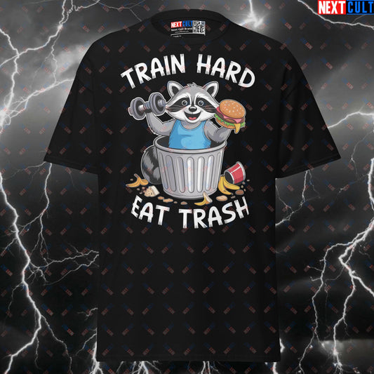 Train Hard Eat Trash Raccoon Funny Gym Shirt - Meme Workout Tee & Pump Cover Top T-shirts Bodybuilding Fast Food Fitness Gym Pump Cover Workout Next Cult Brand
