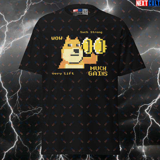Very Gains Funny Doge Coin Gym T-Shirt - Such Strong Pump Cover Top for Lifters & Bodybuilding T-shirts Bodybuilding Fitness Gym Powerlifting Pump Cover Workout Next Cult Brand