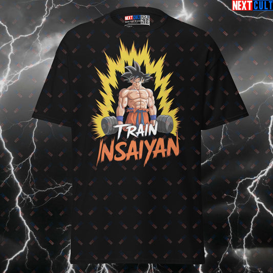 Train Insaiyan Funny Gym Shirt - Dragon Ball Z Anime Workout Tee for Bodybuilding Pump Cover & Gains T-shirts Anime Bodybuilding Dragon Ball Z Fitness Gym Powerlifting Pump Cover TV Workout Next Cult Brand