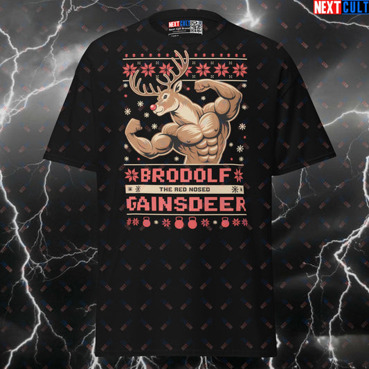 Brodolf The Red Nosed Gainsdeer Funny Gym Shirt - Christmas Workout Meme Tee & Pump Cover Top T-shirts Bodybuilding Christmas Fitness Gym Pump Cover Workout Next Cult Brand