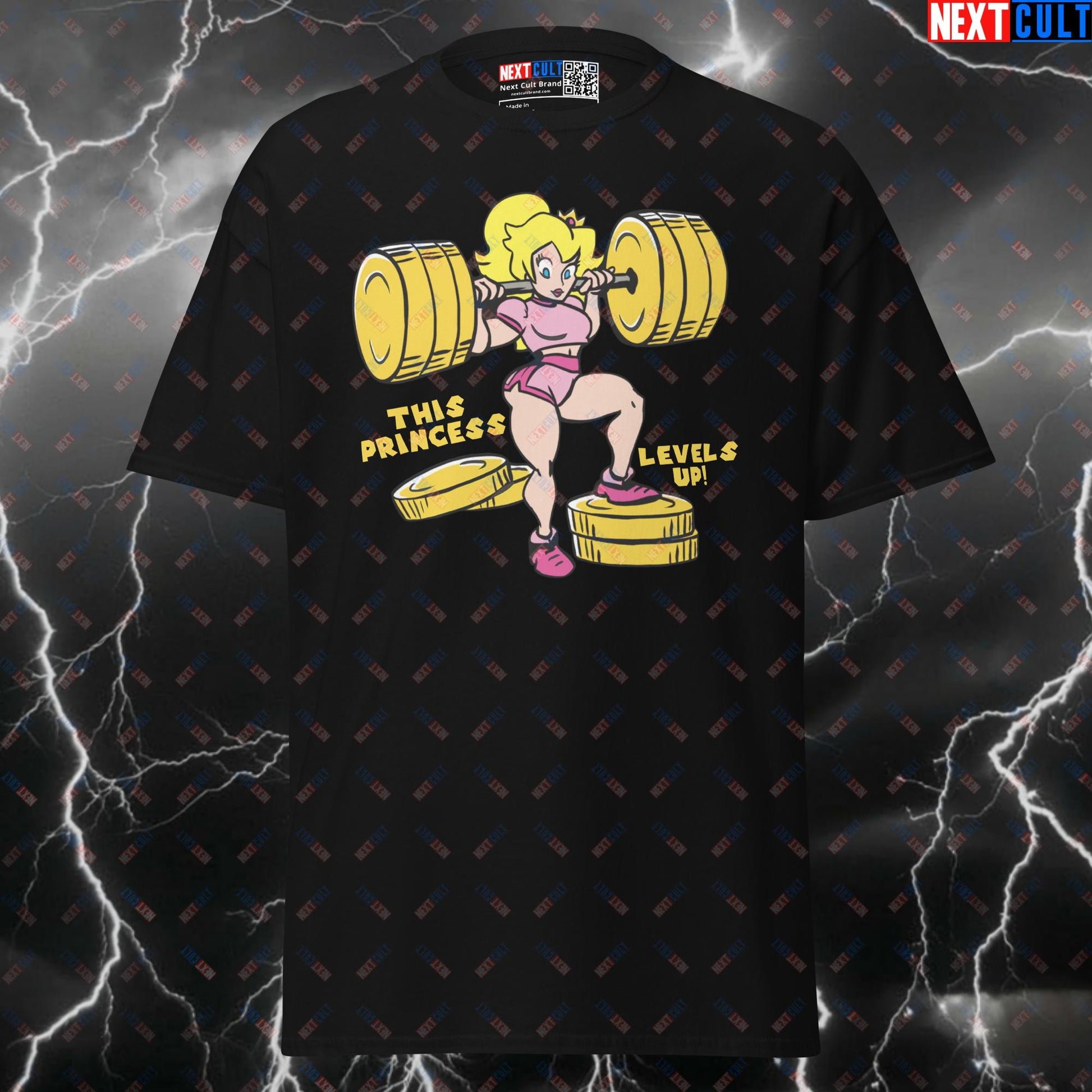 This Princess Levels Up Funny Gym Shirt | Princess Peach Booty Leg Day Meme Tee | Fitness Pump Cover Top T-shirts Bodybuilding Fitness Gym Leg Day Powerlifting Pump Cover Video Games Workout Next Cult Brand