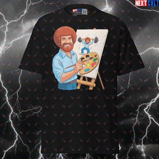 Bob Ross Pump Cover: Funny Paint Your Own Gains Gym T-Shirt - Graphic Tee for Lifters & Gymbros T-shirts Bodybuilding Fitness Gym Powerlifting Pump Cover Workout Next Cult Brand