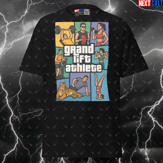 Grand Lift Athlete Funny Gym Shirt | GTA Meme Pump Cover Top for Bodybuilding & Powerlifting Gains T-shirts Bodybuilding Fitness GTA Gym Powerlifting Pump Cover Video Games Workout Next Cult Brand