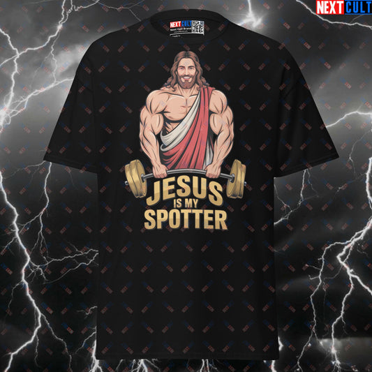 Jesus Is My Spotter Funny Gym T-Shirt - Graphic Tee Workout Top & Pump Cover for Lifters T-shirts Bodybuilding Easter Fitness Gym Jesus Powerlifting Pump Cover Workout Next Cult Brand