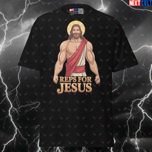 Reps For Jesus Funny Gym Shirt - Graphic Tee Pump Cover for Lifters & Gymbros T-shirts Bodybuilding Easter Fitness Gym Jesus Powerlifting Pump Cover Workout Next Cult Brand