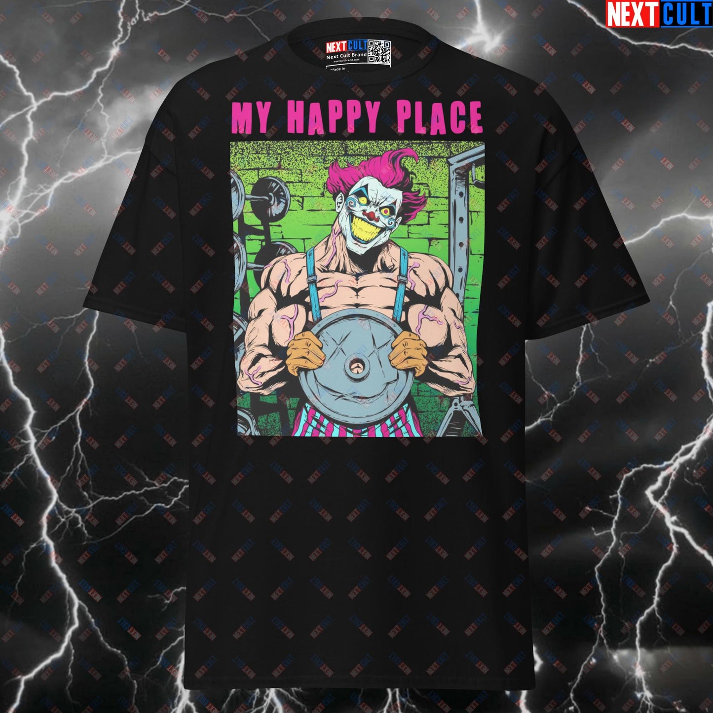 Funny Gym Is My Happy Place Joker Meme Tee - Supervillain Workout Pump Cover Top for Lifters T-shirts Bodybuilding Films Fitness Gym Halloween Joker Pump Cover Superheroes Workout Next Cult Brand