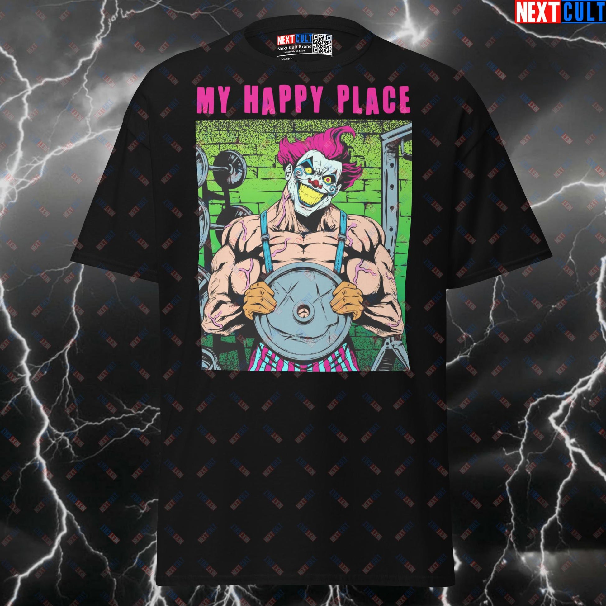 Funny Gym Is My Happy Place Joker Meme Tee - Supervillain Workout Pump Cover Top for Lifters T-shirts Bodybuilding Films Fitness Gym Halloween Joker Pump Cover Superheroes Workout Next Cult Brand
