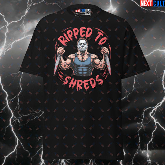 Michael Myers Funny Gym Shirt - Ripped To Shreds Horror Meme Pump Cover Tee for Lifters & Gymbros T-shirts Bodybuilding Films Fitness Gym Halloween Pump Cover Workout Next Cult Brand