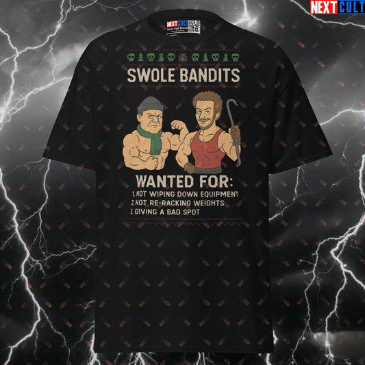 Swole Bandits Home Alone Gym Meme Shirt - Funny Christmas Fitmas Pump Cover Graphic Tee for Lifters T-shirts Bodybuilding Christmas Films Fitness Gym Pump Cover Workout Next Cult Brand