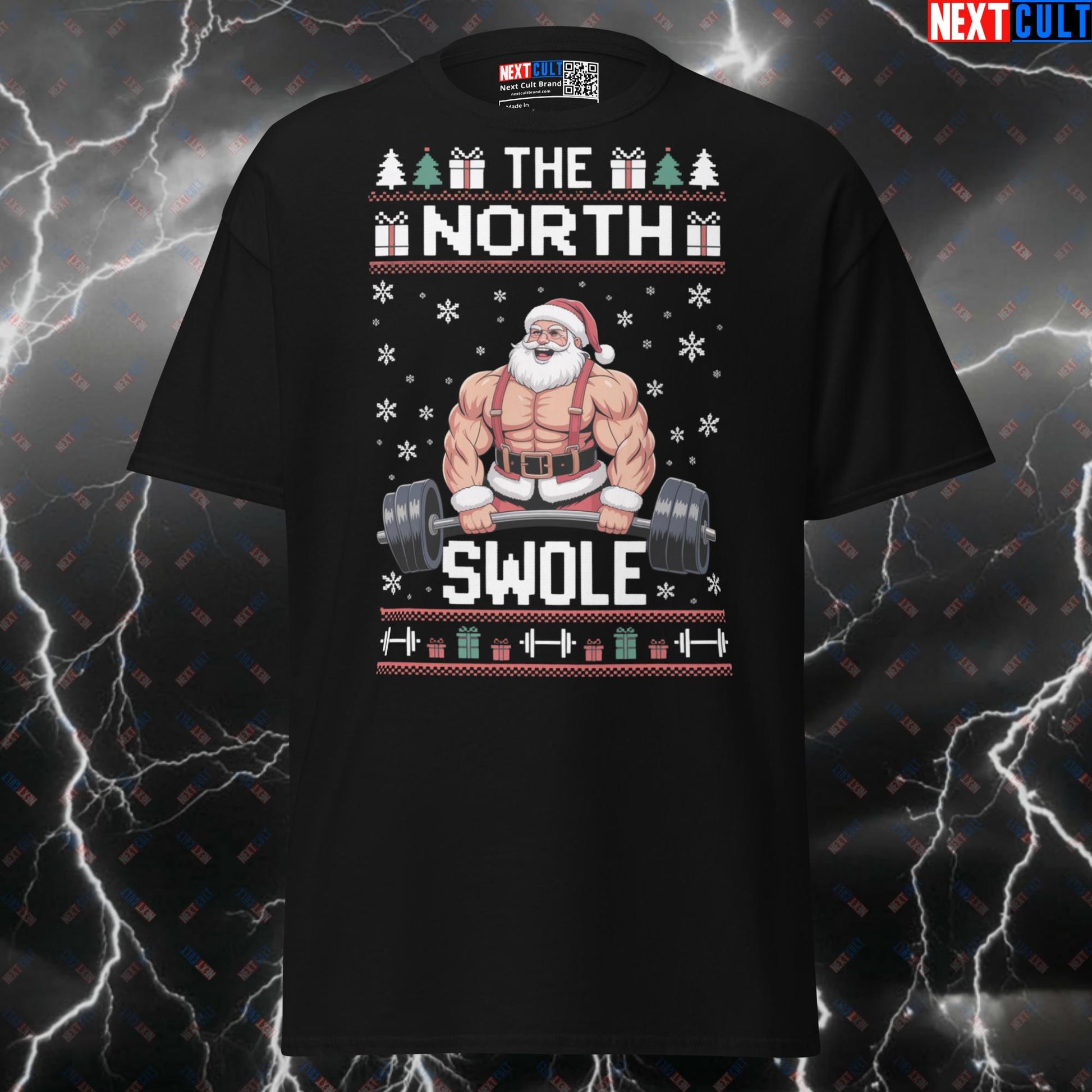 The North Swole Christmas Pump Cover - Funny Santa Claus Gym Meme Tee for Liftmas & Gains T-shirts Bodybuilding Christmas Fitness Gym Powerlifting Pump Cover Workout Next Cult Brand