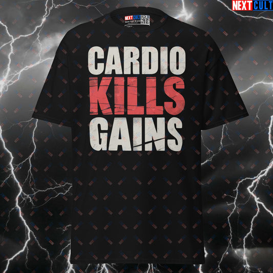 Cardio Kills Gains Funny Gym Shirt | Men's Fitness Meme Graphic Tee & Pump Cover Top T-shirts Bodybuilding Cardio Fitness Gym Pump Cover Workout Next Cult Brand