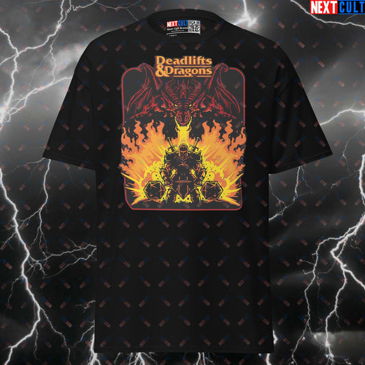 Deadlifts & Dragons Funny Gym T-Shirt | Fantasy Swoleplaying Meme Tee & Workout Pump Cover Top T-shirts Bodybuilding Dungeons & Dragons Fitness Gym Leg Day Powerlifting Pump Cover Workout Next Cult Brand