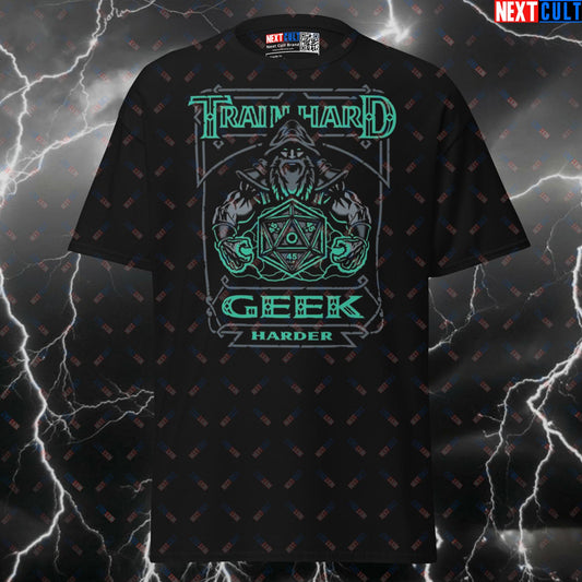 Train Hard Geek Harder Gym Wizard Funny T-Shirt | Fantasy Swoleplaying Game Pump Cover Top T-shirts Bodybuilding Dungeons & Dragons Fitness Gym Powerlifting Pump Cover Workout Next Cult Brand