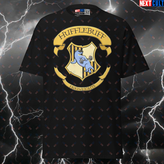 Hufflebuff Hogweights Pump Cover: Funny Harry Potter Gym T-Shirt for Lifters & Swolecraft Wizards T-shirts Bodybuilding Books Films Fitness Gym Harry Potter Powerlifting Pump Cover Workout Next Cult Brand