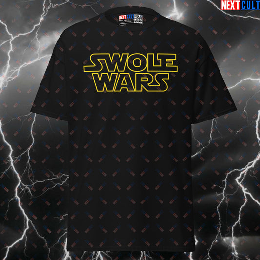 Swole Wars Funny Gym T-Shirt: May The Gains Be With You Graphic Tee Pump Cover T-shirts Bodybuilding Films Fitness Gym Powerlifting Pump Cover Star Wars Workout Next Cult Brand
