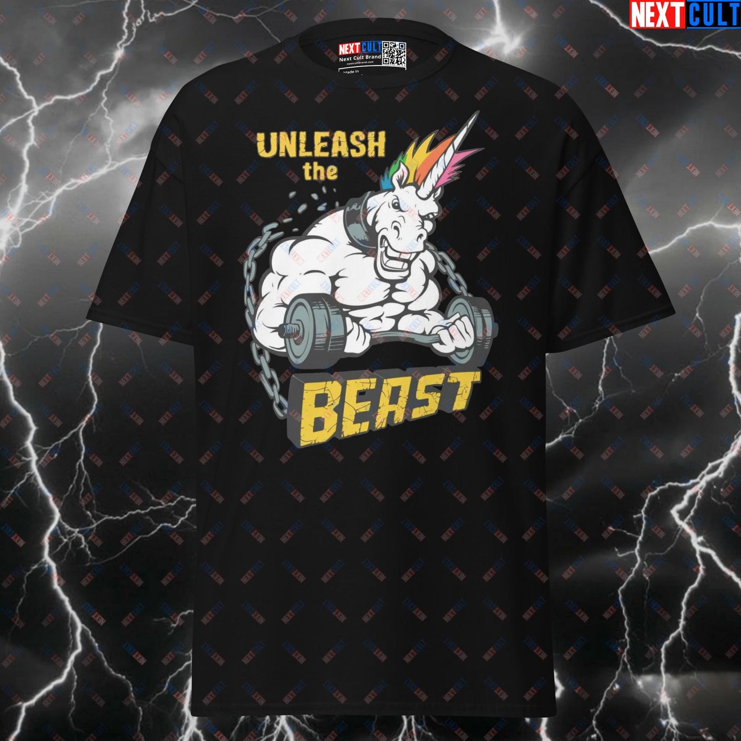Unleash The Beast Funny Gym Shirt | Swole Unicorn Graphic Tee for Lifters & Pump Cover Top T-shirts Bodybuilding Fitness Gym Powerlifting Pump Cover Workout Next Cult Brand
