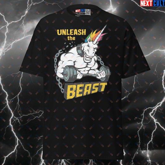 Unleash The Beast Funny Gym Shirt | Swole Unicorn Graphic Tee for Lifters & Pump Cover Top T-shirts Bodybuilding Fitness Gym Powerlifting Pump Cover Workout Next Cult Brand