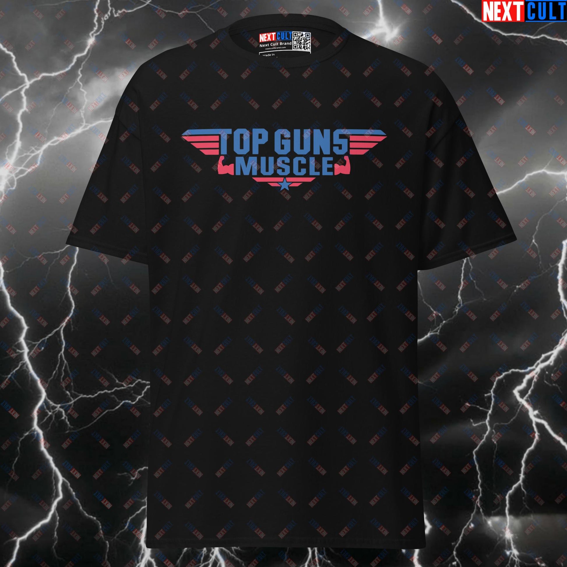 Top Guns Muscle Funny Gym Shirt | Huge Muscles Pump Cover Tee | Air Swole Fitness Meme Graphic Top T-shirts Bodybuilding Films Fitness Gym Pump Cover Top Gun Workout Next Cult Brand