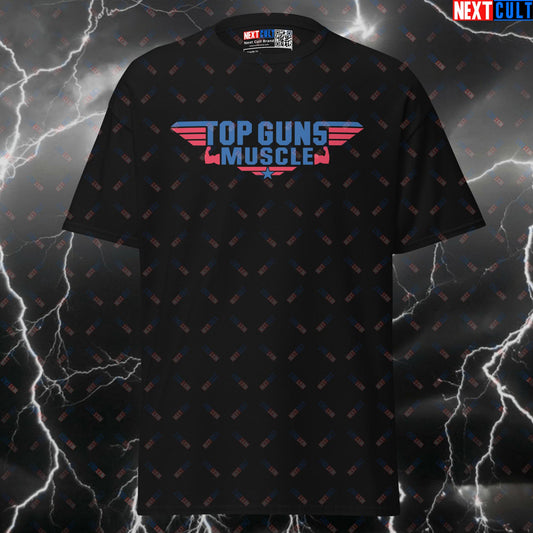 Top Guns Muscle Funny Gym Shirt | Huge Muscles Pump Cover Tee | Air Swole Fitness Meme Graphic Top T-shirts Bodybuilding Films Fitness Gym Pump Cover Top Gun Workout Next Cult Brand