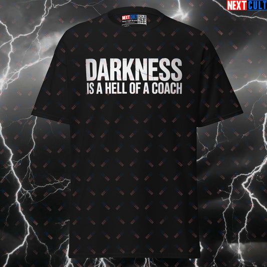 Darkness Is A Hell Of A Coach Funny Gym Shirt - Graphic Tee For Lifters & Powerlifting Pump Cover T-shirts Bodybuilding Fitness Gym Powerlifting Pump Cover Workout Next Cult Brand