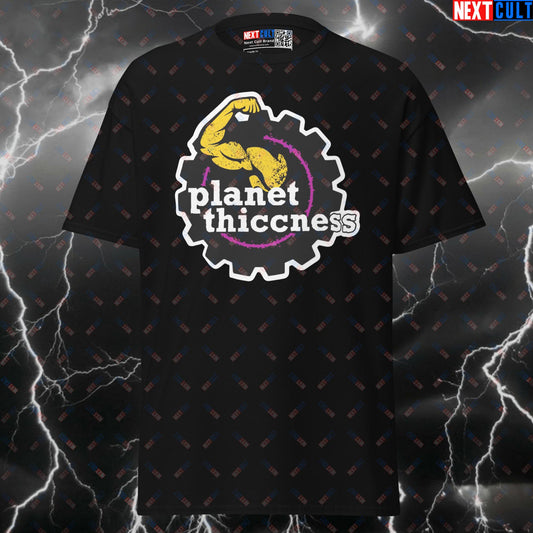 Planet Thiccness Funny Gym Shirt - Graphic Tee for Bodybuilding & Powerlifting Meme Pump Cover Top T-shirts Bodybuilding Fitness Gym Powerlifting Pump Cover Workout Next Cult Brand
