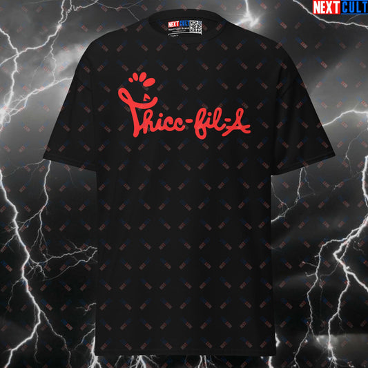 Thicc-fil-A Funny Gym T-Shirt - Fried Chicken & Fitness Meme Tee for Lifters & Gymbros T-shirts Bodybuilding Fast Food Fitness Gym Powerlifting Pump Cover Workout Next Cult Brand