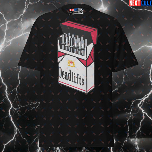 Deadlift Addict & Barbell Cigarettes Funny Gym T-Shirt | Can't Quit Lifting Graphic Tee Pump Cover T-shirts Bodybuilding Fitness Gym Leg Day Powerlifting Pump Cover Workout Next Cult Brand