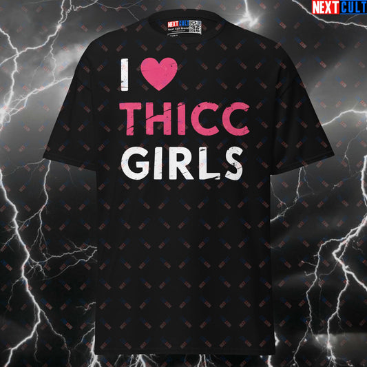 I Love Thicc Girls Funny Gym Shirt - Graphic Tee for Bodybuilding & Powerlifting Meme Pump Cover Top T-shirts Bodybuilding Fitness Gym Leg Day Pump Cover Valentine's Day Workout Next Cult Brand