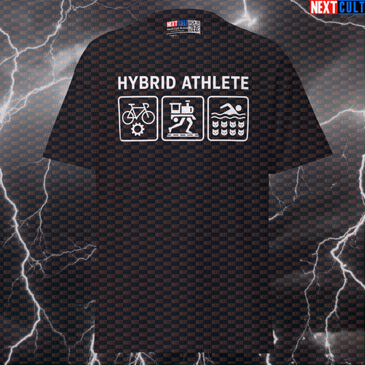 Funny Gym Shirt for Hybrid Athletes | Cycle Gear Run Trains Swim In Pussy Gym Meme Tee Pump Cover Top T-shirts Bodybuilding Cardio Fitness Functional Fitness Gym Powerlifting Pump Cover Steroids Workout Next Cult Brand