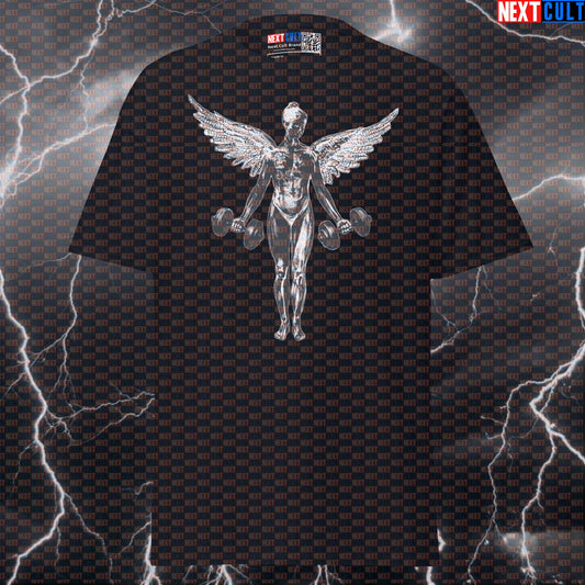 Gym Angel Smells Like Gym Spirit Funny Nirvana Graphic Tee | Grunge Meme Workout T-Shirt Pump Cover T-shirts Bodybuilding Fitness Gym Nirvana Powerlifting Pump Cover Rock Music Workout Next Cult Brand