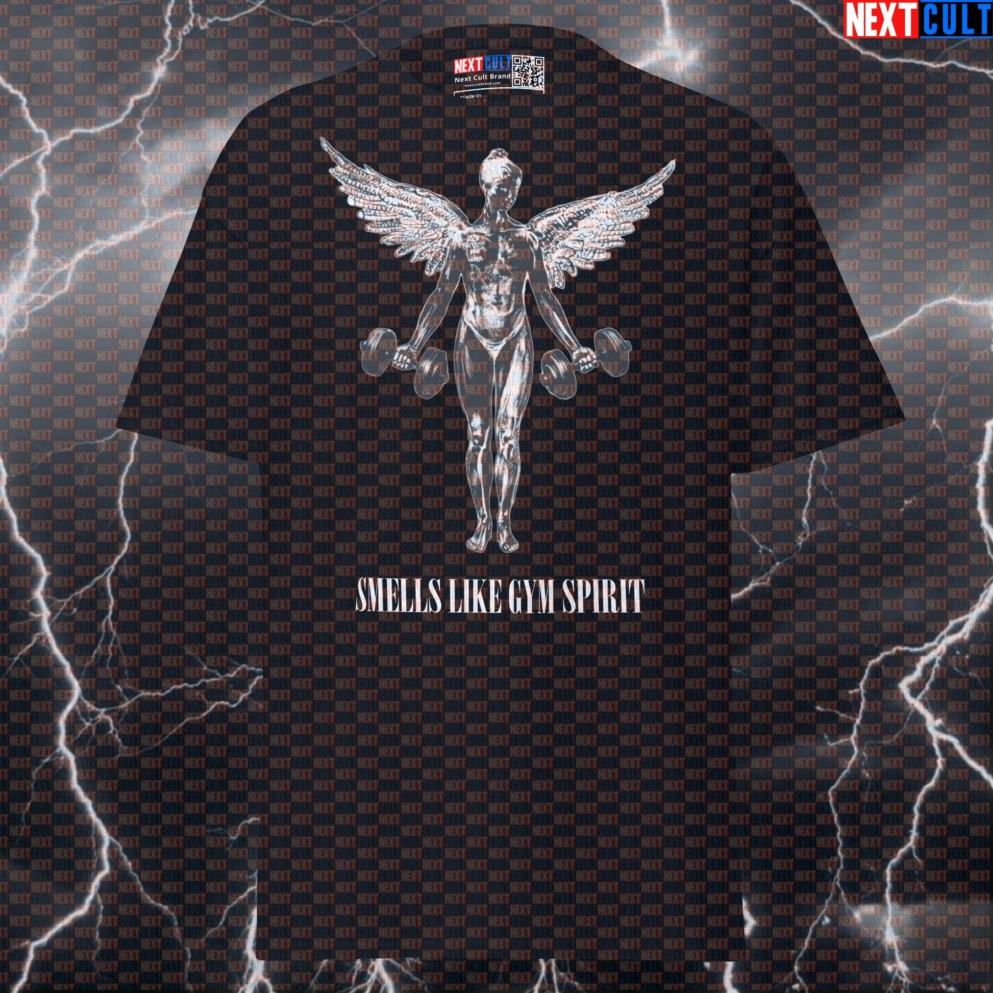 Smells Like Gym Spirit Funny Gym Shirt | Grunge Workout & Pump Cover Tee for Lifters & Gymbros T-shirts Bodybuilding Fitness Gym Nirvana Powerlifting Pump Cover Rock Music Workout Next Cult Brand