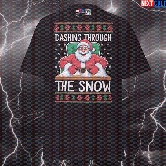 Dashing Through The Snow Funny Gym Shirt | Sniffing Creatine Meme Tee | Liftmas Pump Cover Top T-shirts Bodybuilding Christmas Fitness Gym Pump Cover Workout Next Cult Brand