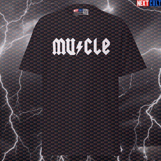 Muscle Funny Gym Meme T-Shirt | AC/DC Rock Music Pump Cover for Bodybuilding & Powerlifting Gains T-shirts AC/DC Bodybuilding Fitness Gym Powerlifting Pump Cover Rock Music Workout Next Cult Brand