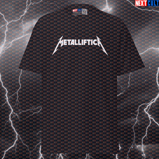 Metalliftica Lifting Metal Funny Gym Shirt | Heavy Metal Workout Tee & Pump Cover for Lifters T-shirts Bodybuilding Fitness Gym Metallica Powerlifting Pump Cover Rock Music Workout Next Cult Brand