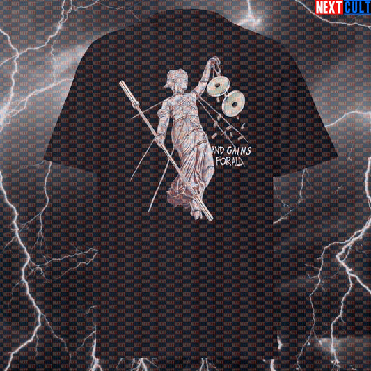 And Gains For All Funny Gym Shirt | Metallica Parody Pump Cover Tee | Gym Is Justice Graphic Top T-shirts Bodybuilding Fitness Gym Metallica Powerlifting Pump Cover Rock Music Workout Next Cult Brand