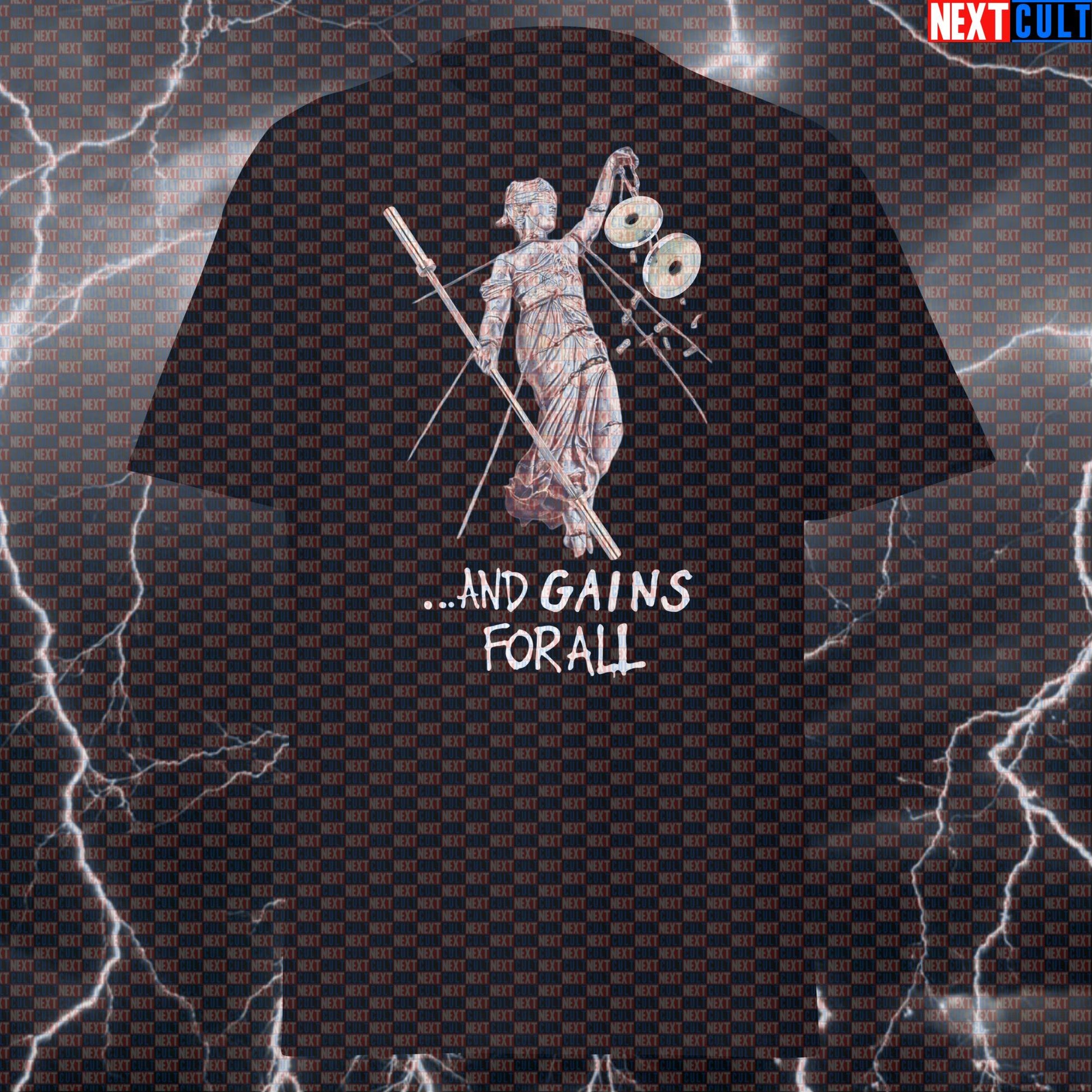And Gains For All Funny Gym T-Shirt | Metallica Parody Pump Cover for Lifters & Bodybuilding Meme Tee T-shirts Bodybuilding Fitness Gym Metallica Powerlifting Pump Cover Rock Music Workout Next Cult Brand
