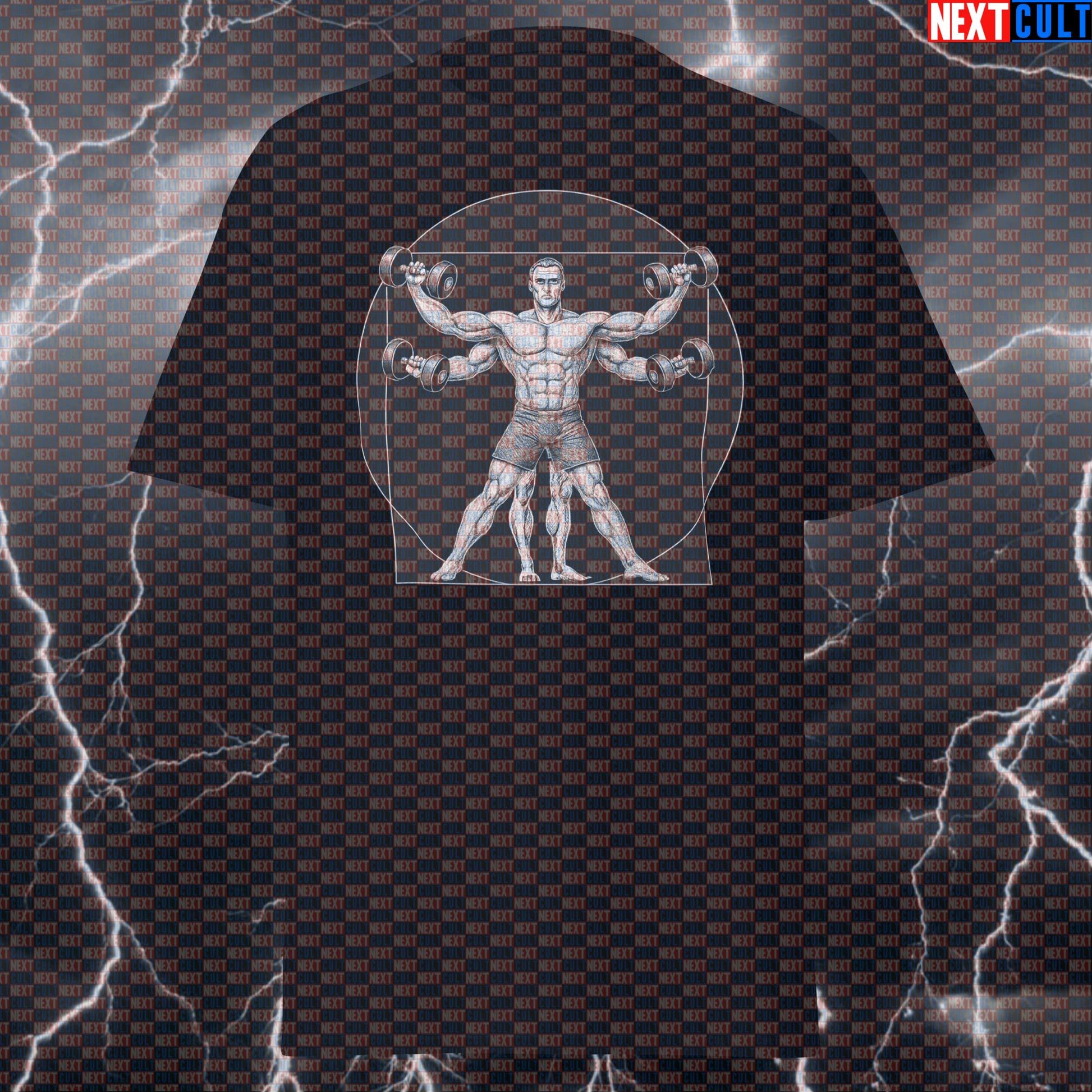 Vitruvian Man With Dumbbells Funny Gym Shirt: Leonardo da Vinci Gym Meme Tee & Pump Cover T-shirts Bodybuilding Fitness Gym Leonardo da Vinci Pump Cover Workout Next Cult Brand