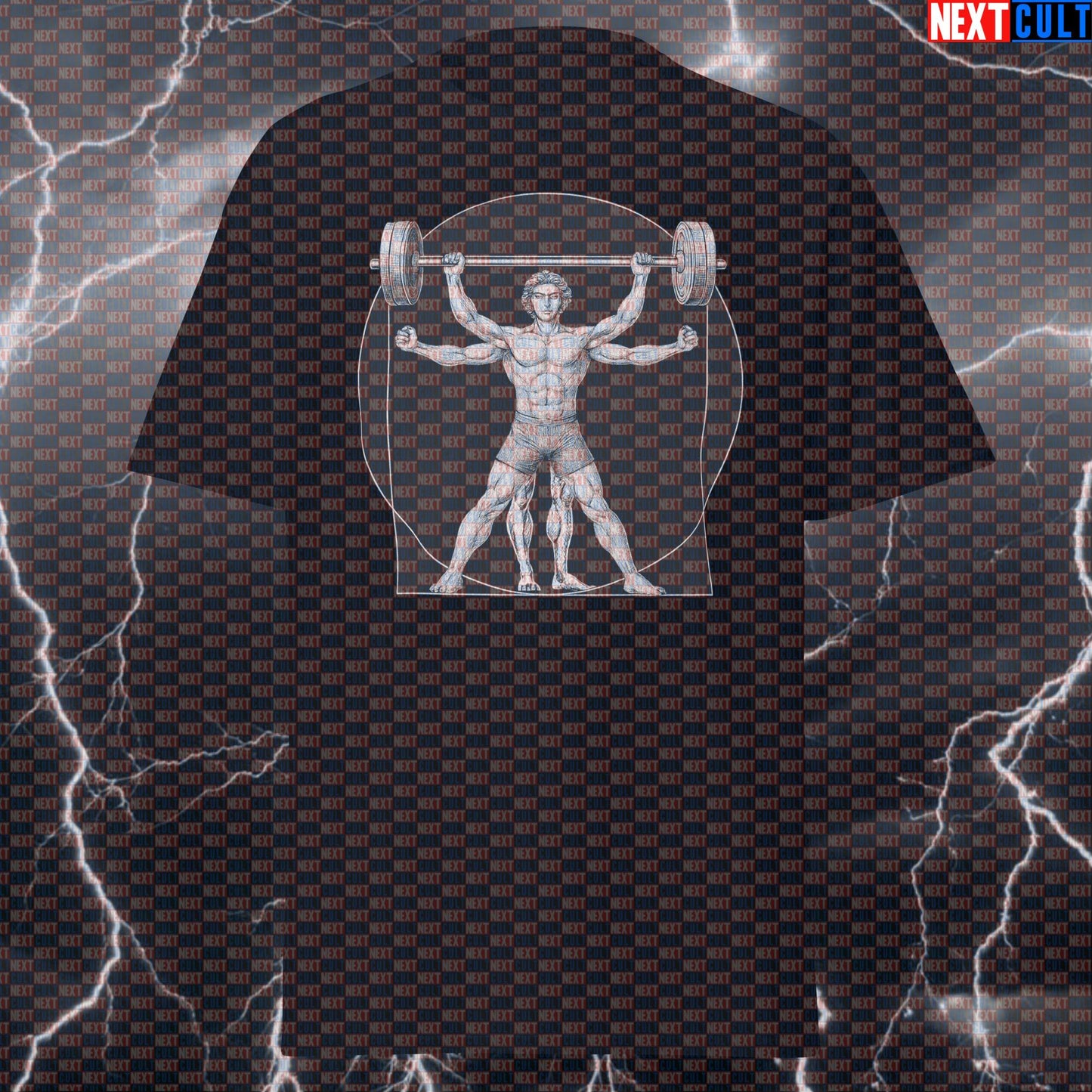 Vitruvian Man With A Barbell Funny Gym Shirt - Leonardo da Vinci Fitness Meme Tee For Lifters & Gymbros T-shirts Bodybuilding Fitness Gym Leonardo da Vinci Powerlifting Pump Cover Workout Next Cult Brand