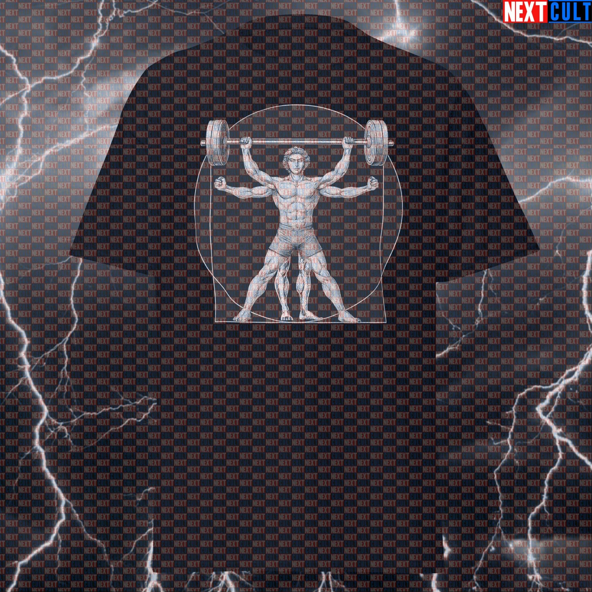 Vitruvian Man With A Barbell Funny Gym Shirt - Leonardo da Vinci Fitness Meme Tee For Lifters & Gymbros T-shirts Bodybuilding Fitness Gym Leonardo da Vinci Powerlifting Pump Cover Workout Next Cult Brand