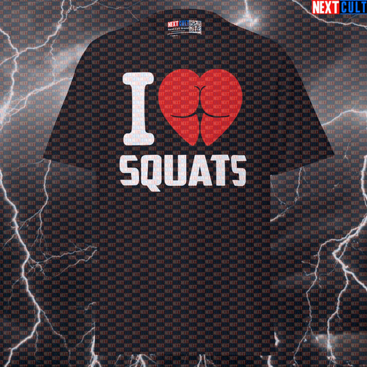 I Love Squats Funny Gym Meme Shirt | Valentine's Day Leg Day Pump Cover Tee for Lifters T-shirts Bodybuilding Fitness Gym Leg Day Powerlifting Pump Cover Valentine's Day Workout Next Cult Brand