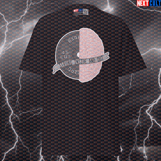 Strong Inside And Out Funny Gym Shirt | Weights and Brains Graphic Tee | Gym Meme Pump Cover Top T-shirts Bodybuilding Fitness Gym Powerlifting Pump Cover Workout Next Cult Brand