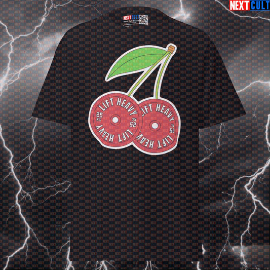 Funny Gym T-Shirt: Cherry Weight Plates Graphic Tee for Lifters & Gymbros | Pump Cover Top T-shirts Fitness Gym Powerlifting Pump Cover Workout Next Cult Brand