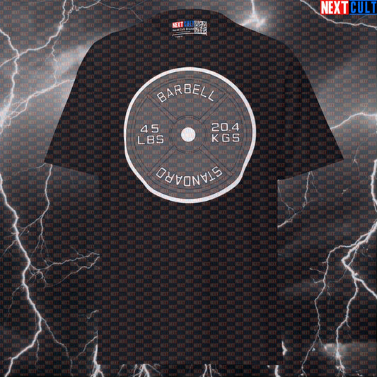 Funny Gym Shirt & Pump Cover Tee for Lifters | 45LBs Metal Weight Plate & Barbell Meme Top T-shirts Bodybuilding Fitness Gym Powerlifting Pump Cover Workout Next Cult Brand