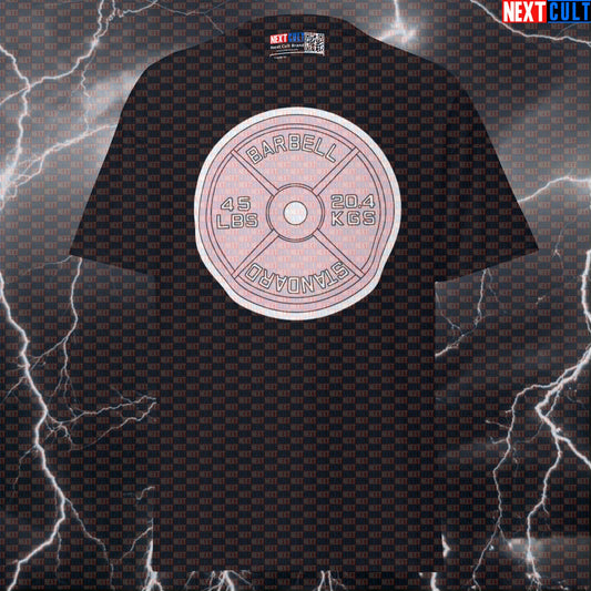 Funny Gym Shirt: Pink Metal Weight Plate 45LBs Pump Cover Tee for Girl Power Lifters & Gymbros T-shirts Bodybuilding Fitness Gym Powerlifting Pump Cover Workout Next Cult Brand