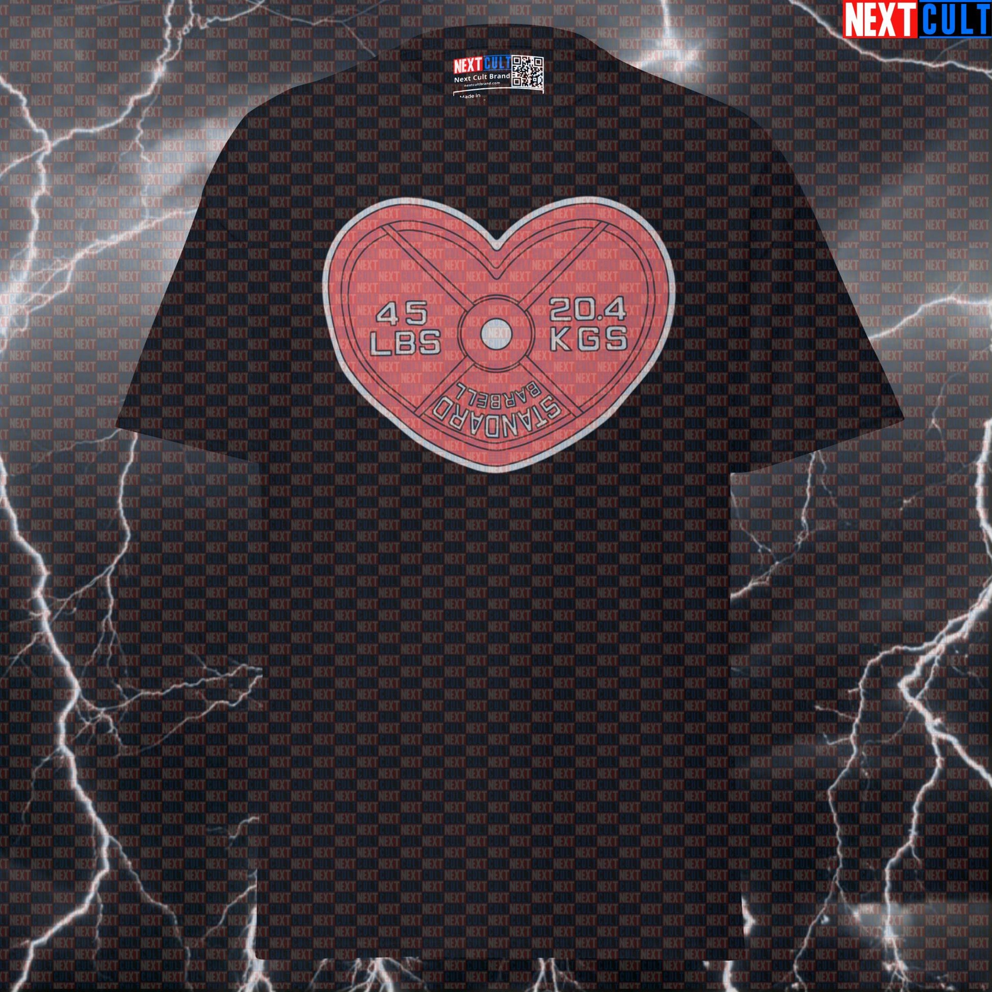 Funny Gym Valentine's Day T-Shirt: Heart Weight Plate Pump Cover Top for Lifters & Gymbros T-shirts Bodybuilding Fitness Gym Powerlifting Pump Cover Valentine's Day Workout Next Cult Brand