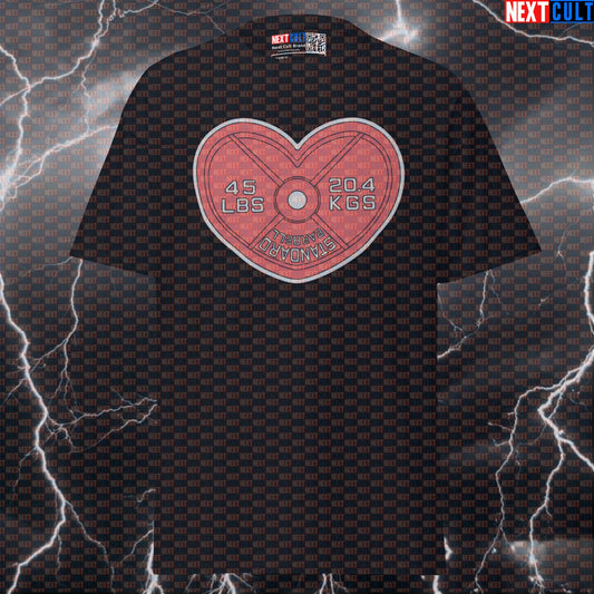 Funny Gym Valentine's Day T-Shirt: Heart Weight Plate Pump Cover Top for Lifters & Gymbros T-shirts Bodybuilding Fitness Gym Powerlifting Pump Cover Valentine's Day Workout Next Cult Brand