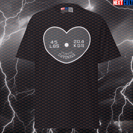 Funny Valentine's Day Gym T Shirt - Heart Shaped Metal Weight Plate Pump Cover Tee for Lifters T-shirts Bodybuilding Fitness Gym Powerlifting Pump Cover Valentine's Day Workout Next Cult Brand